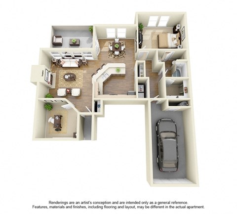 Floor plan for 1 bed, 1 bath, 1101 sqft